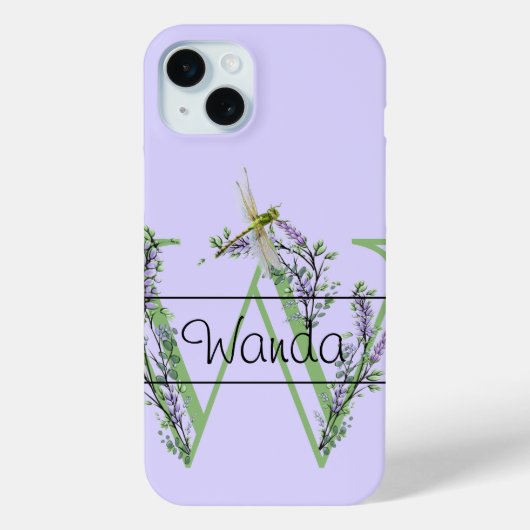 Coques Case-Mate iPhone alphabet monogramme W Lavender Eucalyptus Dragonfl (Verso)