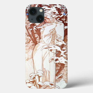 Etui iPhone 13 Alphonse Mucha - Blanc d'hiver