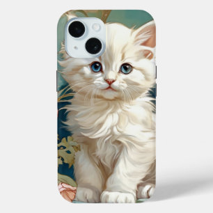 Coque Pour iPhone 15 Alphonse Mucha Style Chat blanc