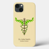 Coques Case-Mate iPhone Alternative Médicale Caduceus Vert Feuilles Beige (Verso)