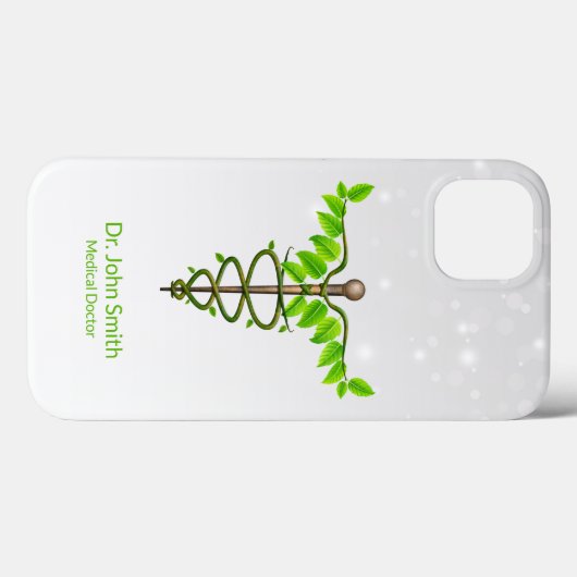 Coques Case-Mate iPhone Alternative Médicale Caduceus Vert Feuilles Blanc (Verso (horizontal))