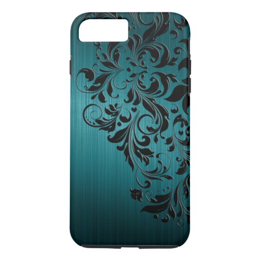 Coques Case-Mate iPhone Aluminium brossé bleu-vert métallique et dentelle (Dos)