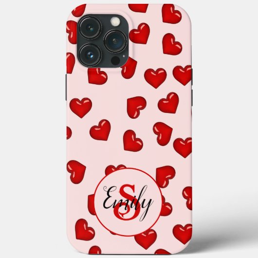 Coques Case-Mate iPhone amants Coeur rouge sur Soft rose monogrammed nom (Verso)