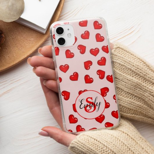 Coques Case-Mate iPhone amants Coeur rouge sur Soft rose monogrammed nom