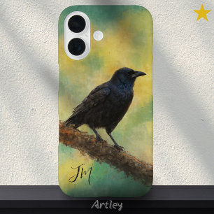 Coques iPhone 16 American Crow Bird Peinture Initiales Nom personna