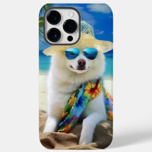 Coque Pour Pour iPhone 14 Pro Max American Eskimo on Beach, cadeau d'été pour amoure