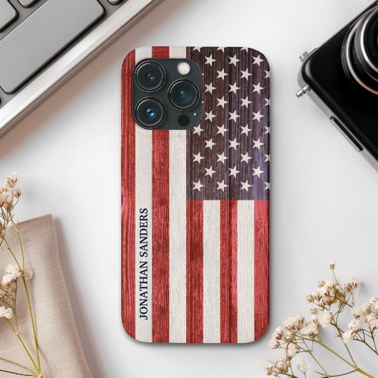Coques Case-Mate iPhone American Flag Engraved on Bamboo Wood
