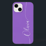 Coque Pour iPhone 14 Améthyste blanc Élégant Calligraphie Nom du script<br><div class="desc">Amethyst Elegant White Calligraphy Script Personnalisé Nom iPhone 14 Smart Phone Boîtes dispose d'un design moderne et tendance simple et élégant avec votre nom personnalisé dans élégante calligraphie manuscrite typographie de script sur un arrière - plan améthyste. Conçu par ©Evco Studio www.zazzle.com/store/evcostudio</div>