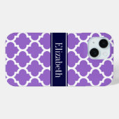 Coques Case-Mate iPhone Améthyste Blanc Marocain #5 Monogramme Nom Bleu Ma (Verso (horizontal))