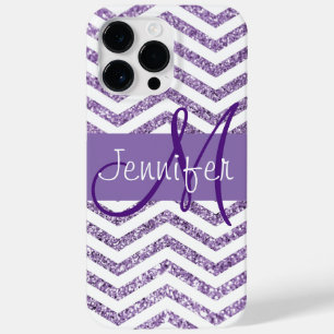 Coque Pour Pour iPhone 14 Pro Max Améthyste Paillettes Chevron Monogramme Noir et Bl