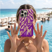 Coques Case-Mate iPhone Améthyste Violette Chic et Marbre Doré Monogramme