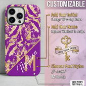 Coques Case-Mate iPhone Améthyste Violette Chic et Marbre Doré Monogramme