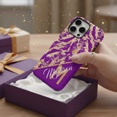 Coques Case-Mate iPhone Améthyste Violette Chic et Marbre Doré Monogramme