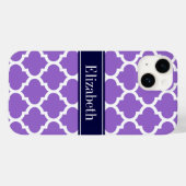 Coques Case-Mate iPhone Améthyste Wht Marocain #5 Bleu Nuit Monogramme Ini (Verso (horizontal))