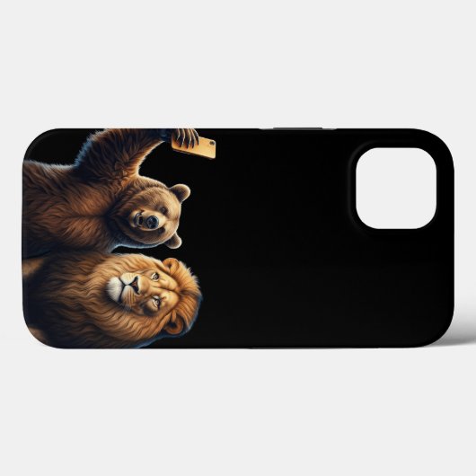 Coques Case-Mate iPhone Amis improbables : Bear & Lion Selfie Phone Case! (Verso (horizontal))