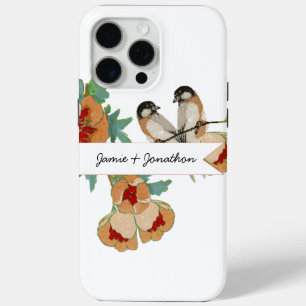 Coque iPhone 15 Pro Max Amour d'oiseau de cerisier fleuri vintage Pêche Me