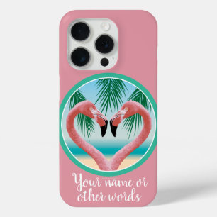 Coque iPhone 15 Pro Amour du Flamant rose (Saint-Valentin tropical)
