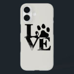 Coques iPhone 16 Amour Empreinte de patte<br><div class="desc">Montrez votre amour pour vos amis canins avec cet Empreinte de patte Love boîte de téléphone portable en lettres. Cela devrait être transférable à plusieurs autres types de téléphone.</div>