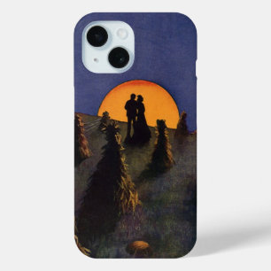 Coque Pour iPhone 15 Amour et Romance Vintage, Baiser sous la Lune de l