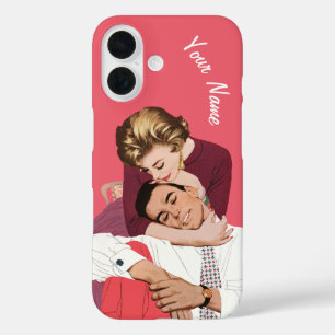 Coques iPhone 16 Amour et romance vintage, jeunes mariés en rose