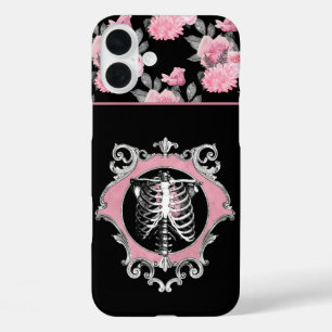 Coques iPhone 16 Plus Amour gothique   Squelette rose et noir Coeur flor