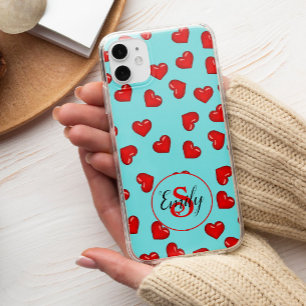 Case-Mate iPhone Case amoureux Coeur rouge motif sur Blue Custom Monogra