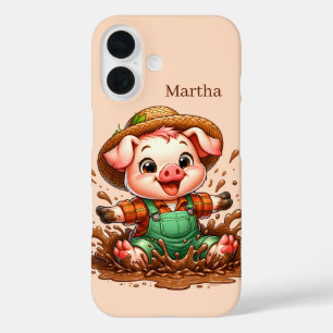 Coques iPhone 16 Amoureux de cochons amusants ajoutez votre nom