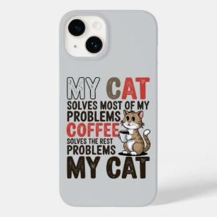 Coque Pour iPhone 14 Amoureux du chat et du café : Mon chat résout