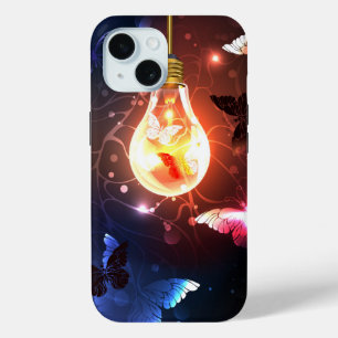 Coque Pour iPhone 15 Ampoule lumineuse avec papillons nocturnes