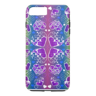 Coque iPhone 7 Plus Amusant Violet, bleu, jaune motif de Coeurs Whimsi
