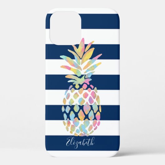 Coques Case-Mate iPhone Ananas adorable, Bleu de la marine rayé personnali (Verso)