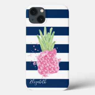 Case-Mate iPhone Case Ananas Aquarelle Tropical ,Rayures Bleu Marine 