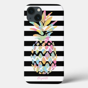 Case-Mate iPhone Case Ananas coloré, rayures blanches noires