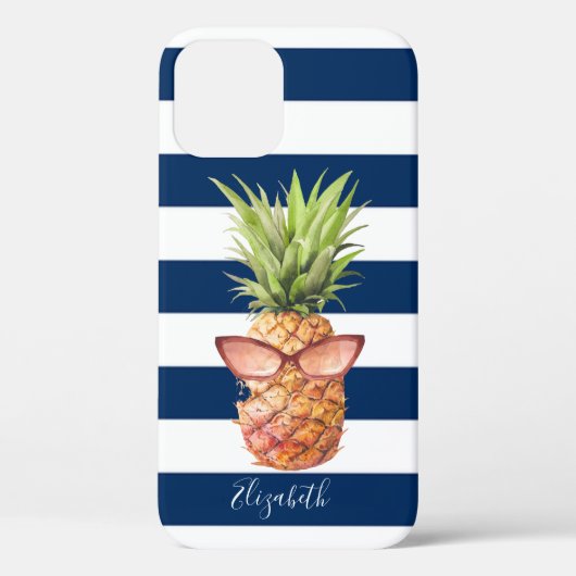 Coques Case-Mate iPhone Ananas Cool ,Rayures Bleu Marine (Verso)