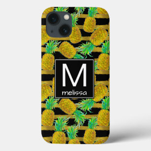 Etui iPhone 13 Ananas D'Or Sur Les Grilles Monogramme