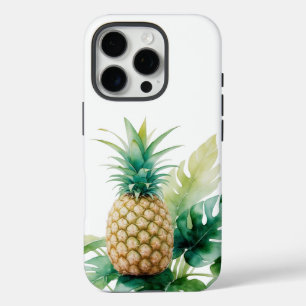 Coques iPhone 16 Pro Ananas doré avec Aquarelle Monstera Tropical