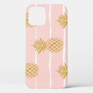 Case-Mate iPhone Case Ananas en or, Arrière - plan d'été rayé.