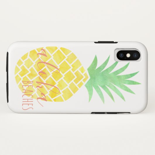 Coques Case-Mate iPhone Ananas jaune et vert Aloha Beachea d'aquarelle (Dos (Horizontal))