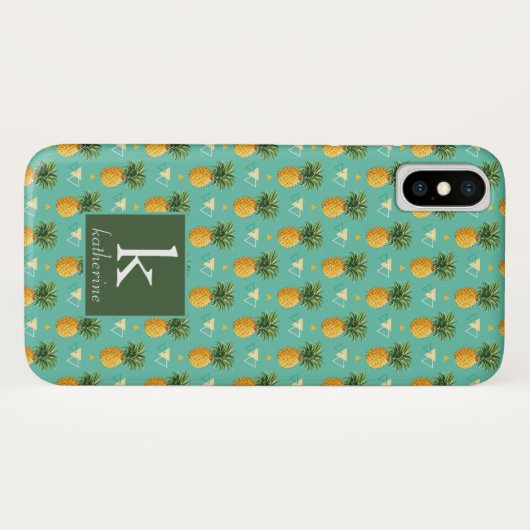 Coques Case-Mate iPhone Ananas lumineux sur le monogramme géométrique du (Dos (Horizontal))