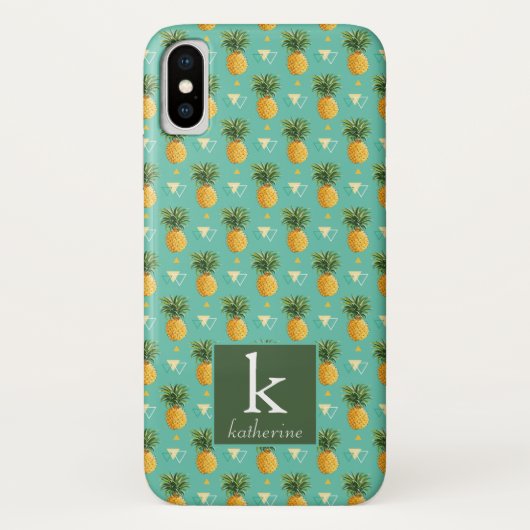 Coques Case-Mate iPhone Ananas lumineux sur le monogramme géométrique du (Dos)