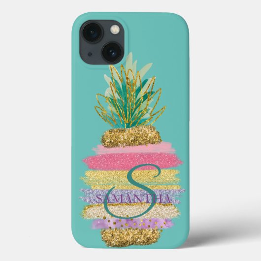 Coques Case-Mate iPhone Ananas Pailleté Rayé Vert Menthe (Verso)