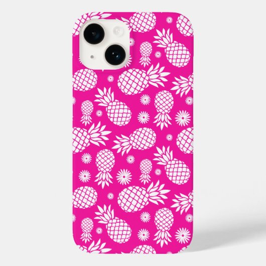 Coques Case-Mate iPhone Ananas rose chaud et motif de fleurs (Verso)