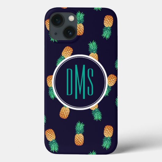Coques Case-Mate iPhone Ananas Sur Marine | Monogramme (Verso)