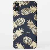 Coques Case-Mate iPhone Ananas Tropical Or Motif Monogramme Bleu (Dos)