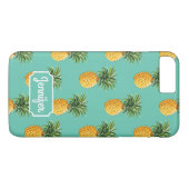 Coques Case-Mate iPhone Ananas Tropical Sur Turquoise| Ajouter votre nom (Dos (Horizontal))