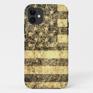 Coque iPhone 11 Ancien Drapeau Américain Grunge Cracked Wall