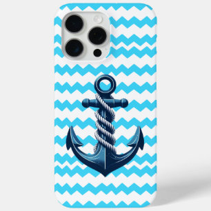 Coque iPhone 15 Pro Max Ancrage bleu avec vagues bleues