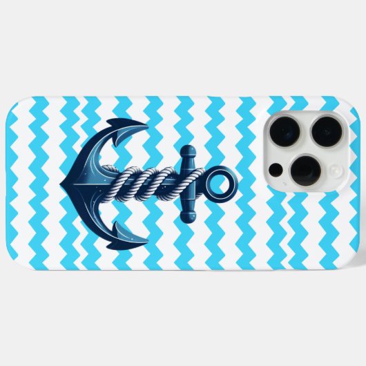 Coques Case-Mate iPhone Ancrage bleu avec vagues bleues (Verso (horizontal))