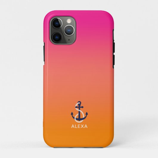 Coques Case-Mate iPhone Ancrage de bateau bleu orange à rose ombre (Dos)