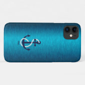 Coques Case-Mate iPhone Ancrage nautique sur une texture métallique bleue (Dos (Horizontal))